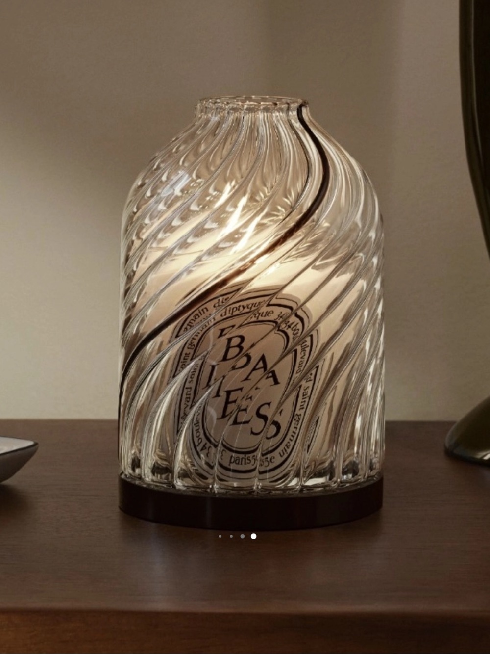 DIPTYQUE EUC Photophore Torsade Glass Candle Holder in Clear with Black Base - Picture 4 of 7